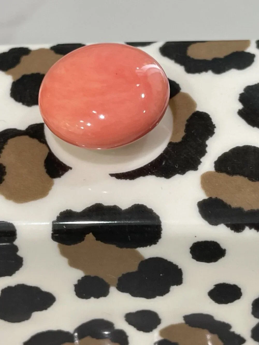 Anthropologie Chintzware Leopard Butter Dish Coral Pink-NEW